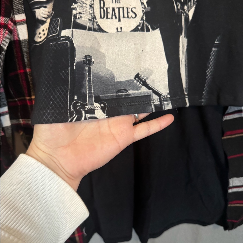 The Beatles Plaid Long Sleeve Shirt Upcycled Refashioned T-shirt & Flannel - Picture 5 of 7